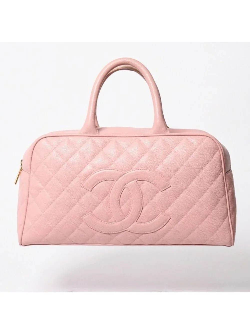 Chanel Jumbo CC Logo Quilted Bowling Bag Caviar Leather Pink Gold